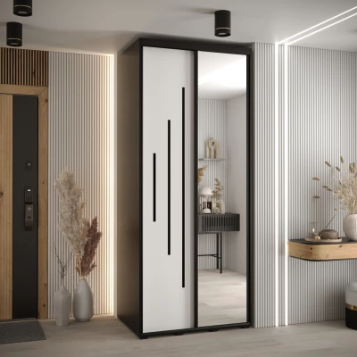 Šatní skříň YVONA 13 - 100/60 cm, černá / bílá / černá