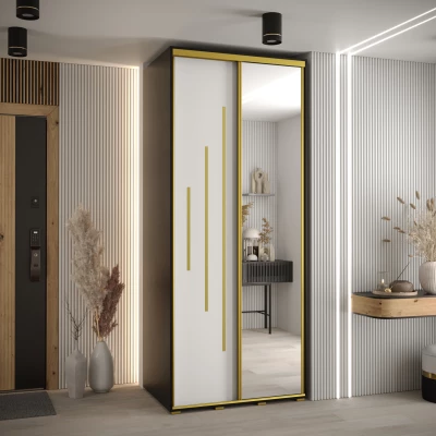 Šatní skříň YVONA 13 - 100/60 cm, černá / bílá / zlatá