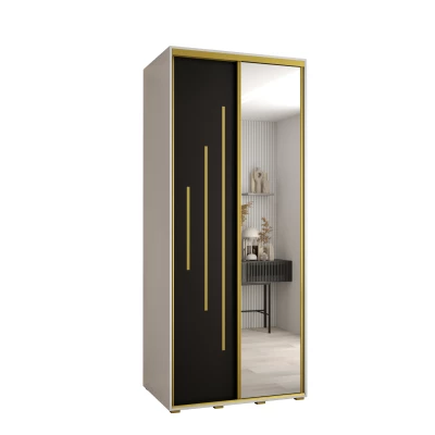 Šatní skříň YVONA 13 - 110/60 cm, bílá / černá / zlatá