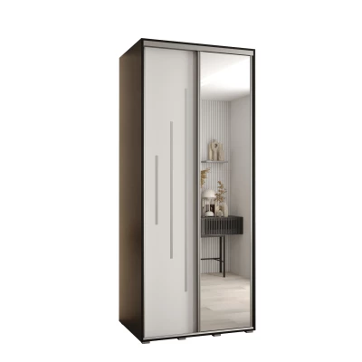 Šatní skříň YVONA 13 - 110/60 cm, černá / bílá / stříbrná