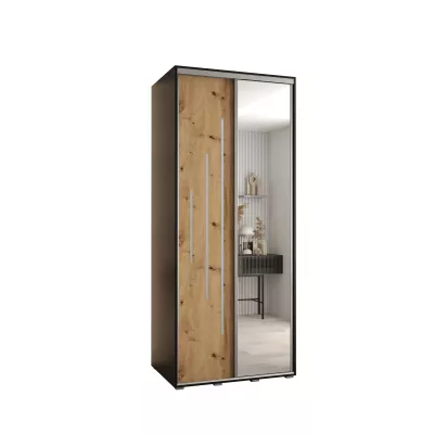 Šatní skříň YVONA 13 - 110/60 cm, černá / dub artisan / stříbrná