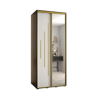 Šatní skříň YVONA 13 - 120/60 cm, černá / bílá / zlatá