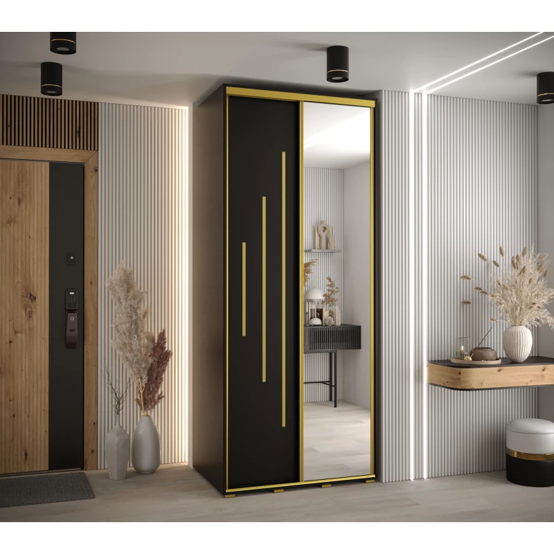 Šatní skříň YVONA 13 - 120/60 cm, černá / zlatá