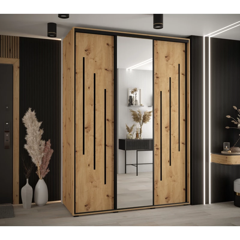 Šatní skříň YVONA 9 - 170/60 cm, dub artisan / černá