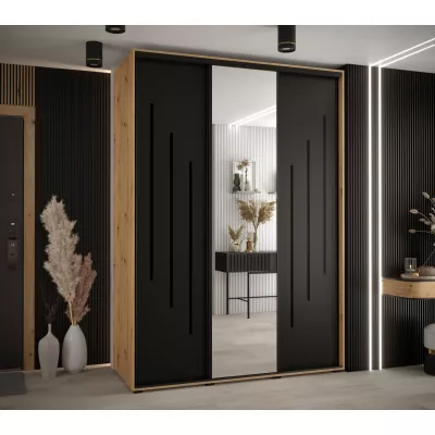 Šatní skříň YVONA 9 - 170/60 cm, dub artisan / černá / černá