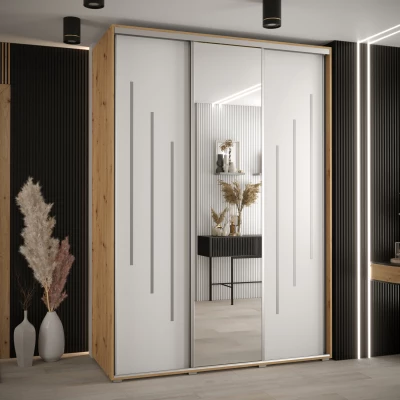 Šatní skříň YVONA 9 - 170/60 cm, dub artisan / bílá / stříbrná