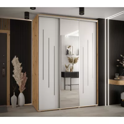 Šatní skříň YVONA 9 - 170/60 cm, dub artisan / bílá / stříbrná