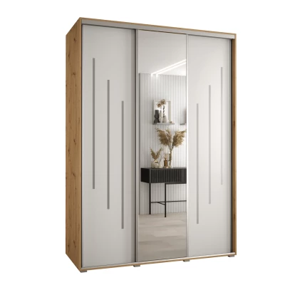 Šatní skříň YVONA 9 - 170/60 cm, dub artisan / bílá / stříbrná