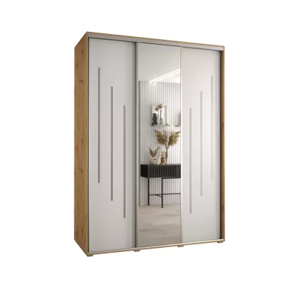 Šatní skříň YVONA 9 - 170/60 cm, dub artisan / bílá / stříbrná