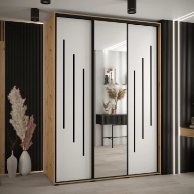 Šatní skříň YVONA 9 - 170/60 cm, dub artisan / bílá / černá