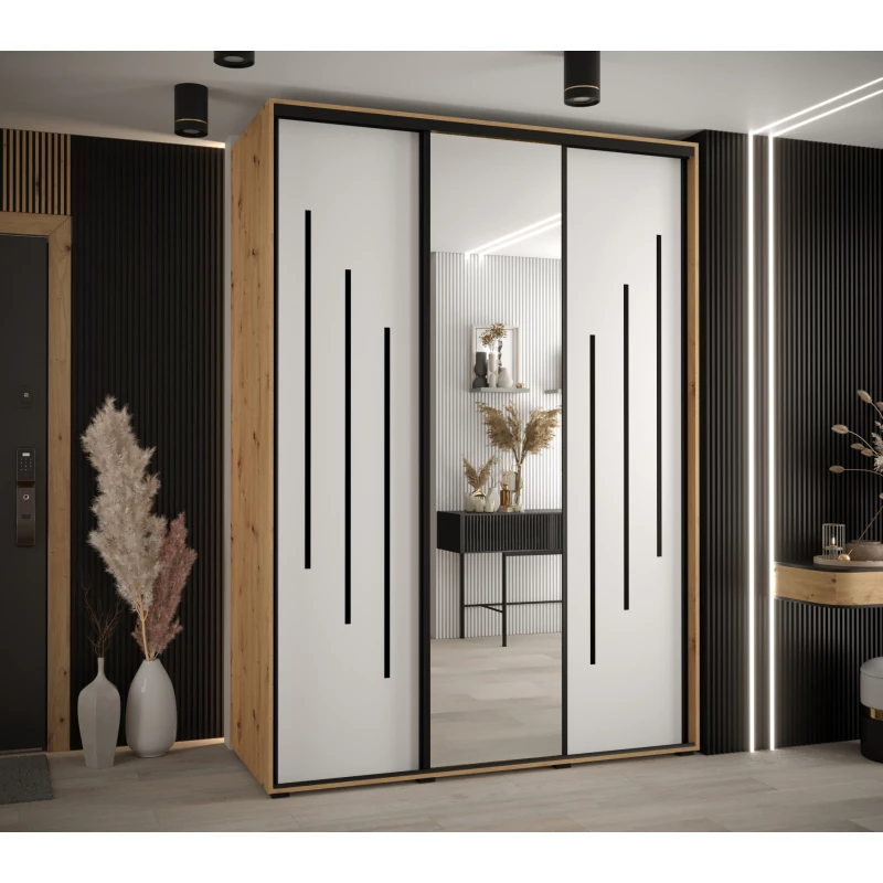 Šatní skříň YVONA 9 - 170/60 cm, dub artisan / bílá / černá