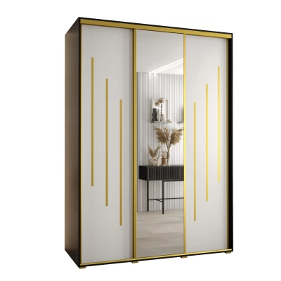 Šatní skříň YVONA 9 - 170/60 cm, černá / bílá / zlatá