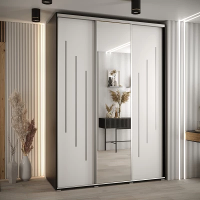 Šatní skříň YVONA 9 - 170/60 cm, černá / bílá / stříbrná