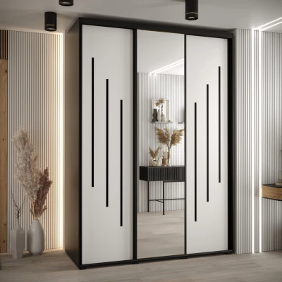 Šatní skříň YVONA 9 - 170/60 cm, černá / bílá / černá