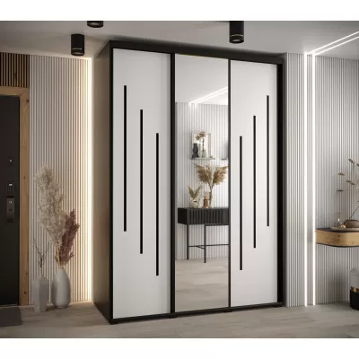 Šatní skříň YVONA 9 - 170/60 cm, černá / bílá / černá