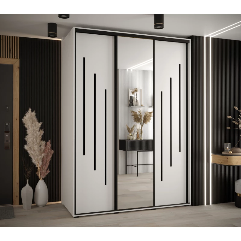 Šatní skříň YVONA 9 - 170/60 cm, bílá / černá