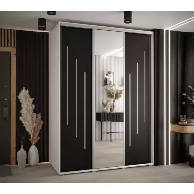 Šatní skříň YVONA 9 - 170/60 cm, bílá / černá / stříbrná