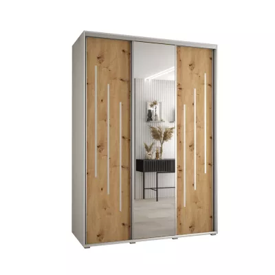 Šatní skříň YVONA 9 - 170/60 cm, bílá / dub artisan / stříbrná