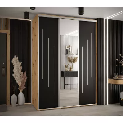 Šatní skříň YVONA 9 - 180/60 cm, dub artisan / černá / stříbrná