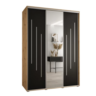 Šatní skříň YVONA 9 - 180/60 cm, dub artisan / černá / stříbrná