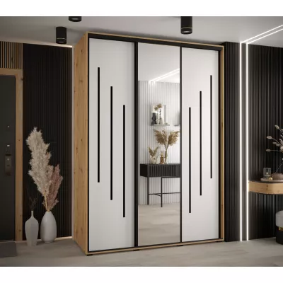 Šatní skříň YVONA 9 - 180/60 cm, dub artisan / bílá / černá