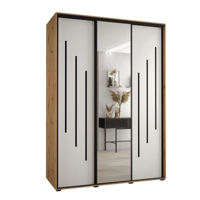 Šatní skříň YVONA 9 - 180/60 cm, dub artisan / bílá / černá