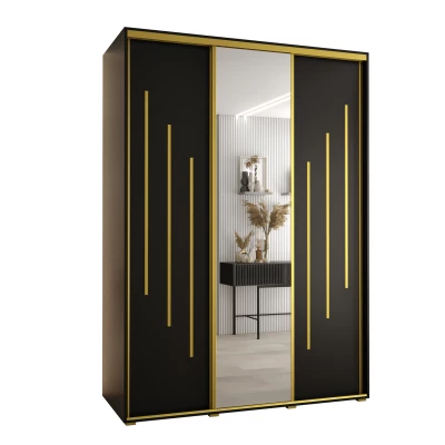 Šatní skříň YVONA 9 - 180/60 cm, černá / zlatá