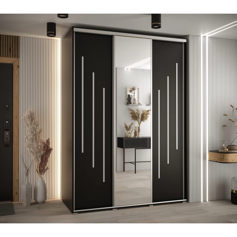 Šatní skříň YVONA 9 - 180/60 cm, černá / stříbrná