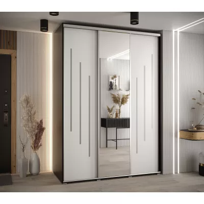 Šatní skříň YVONA 9 - 180/60 cm, černá / bílá / stříbrná