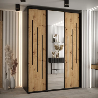 Šatní skříň YVONA 9 - 180/60 cm, černá / dub artisan / černá