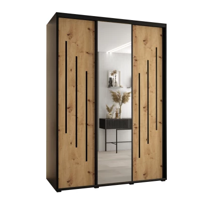 Šatní skříň YVONA 9 - 180/60 cm, černá / dub artisan / černá