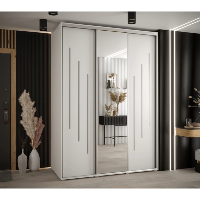 Šatní skříň YVONA 9 - 180/60 cm, bílá / stříbrná