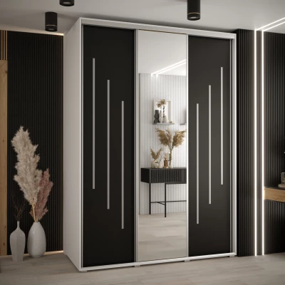 Šatní skříň YVONA 9 - 180/60 cm, bílá / černá / stříbrná