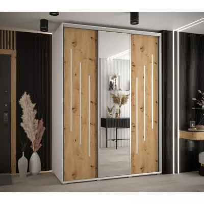 Šatní skříň YVONA 9 - 180/60 cm, bílá / dub artisan / stříbrná