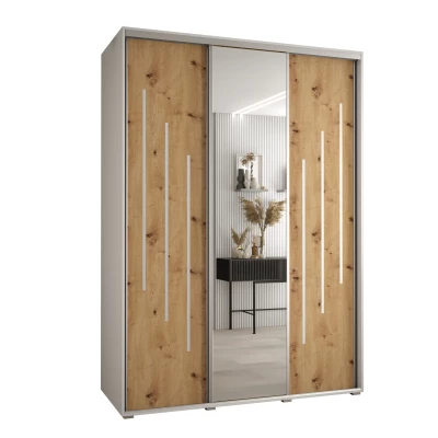 Šatní skříň YVONA 9 - 180/60 cm, bílá / dub artisan / stříbrná