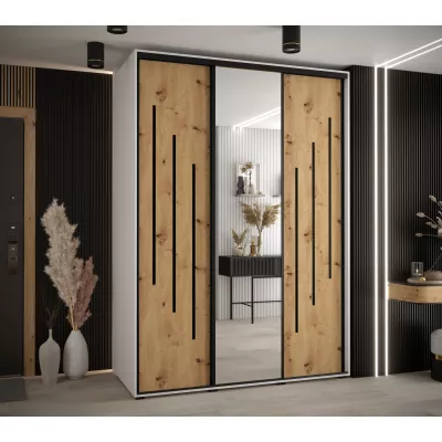 Šatní skříň YVONA 9 - 180/60 cm, bílá / dub artisan / černá