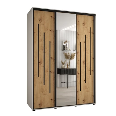 Šatní skříň YVONA 9 - 180/60 cm, bílá / dub artisan / černá