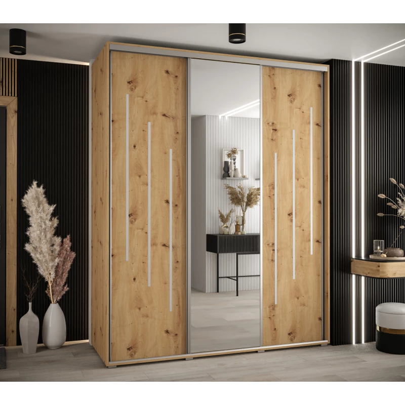 Šatní skříň YVONA 9 - 190/60 cm, dub artisan / stříbrná