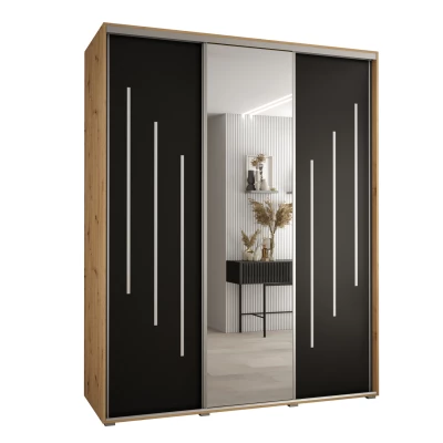 Šatní skříň YVONA 9 - 200/60 cm, dub artisan / černá / stříbrná