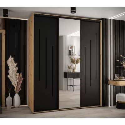 Šatní skříň YVONA 9 - 200/60 cm, dub artisan / černá / černá