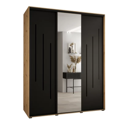 Šatní skříň YVONA 9 - 200/60 cm, dub artisan / černá / černá