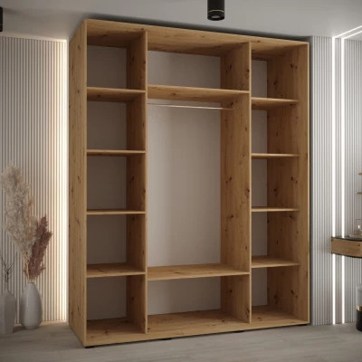 Šatní skříň YVONA 9 - 200/60 cm, dub artisan / bílá / černá