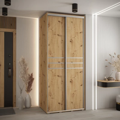 Šatní skříň YVONA 10 - 100/60 cm, dub artisan / stříbrná