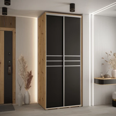 Šatní skříň YVONA 10 - 100/60 cm, dub artisan / černá / stříbrná