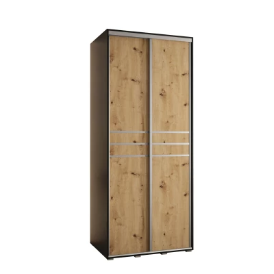 Šatní skříň YVONA 10 - 100/60 cm, černá / dub artisan / stříbrná