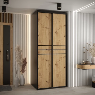 Šatní skříň YVONA 10 - 100/60 cm, černá / dub artisan / černá