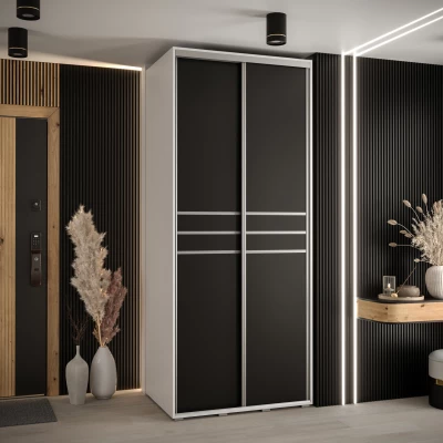 Šatní skříň YVONA 10 - 100/60 cm, bílá / černá / stříbrná