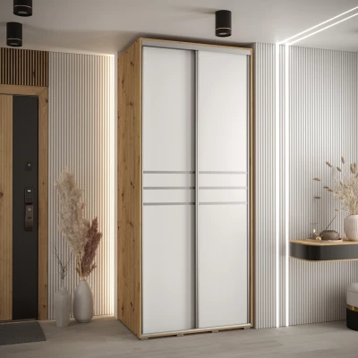 Šatní skříň YVONA 10 - 110/60 cm, dub artisan / bílá / stříbrná