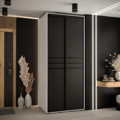 Šatní skříň YVONA 10 - 110/60 cm, bílá / černá / černá