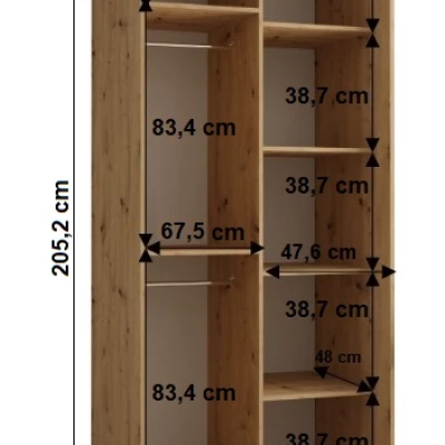 Šatní skříň YVONA 10 - 120/60 cm, dub artisan / bílá / stříbrná